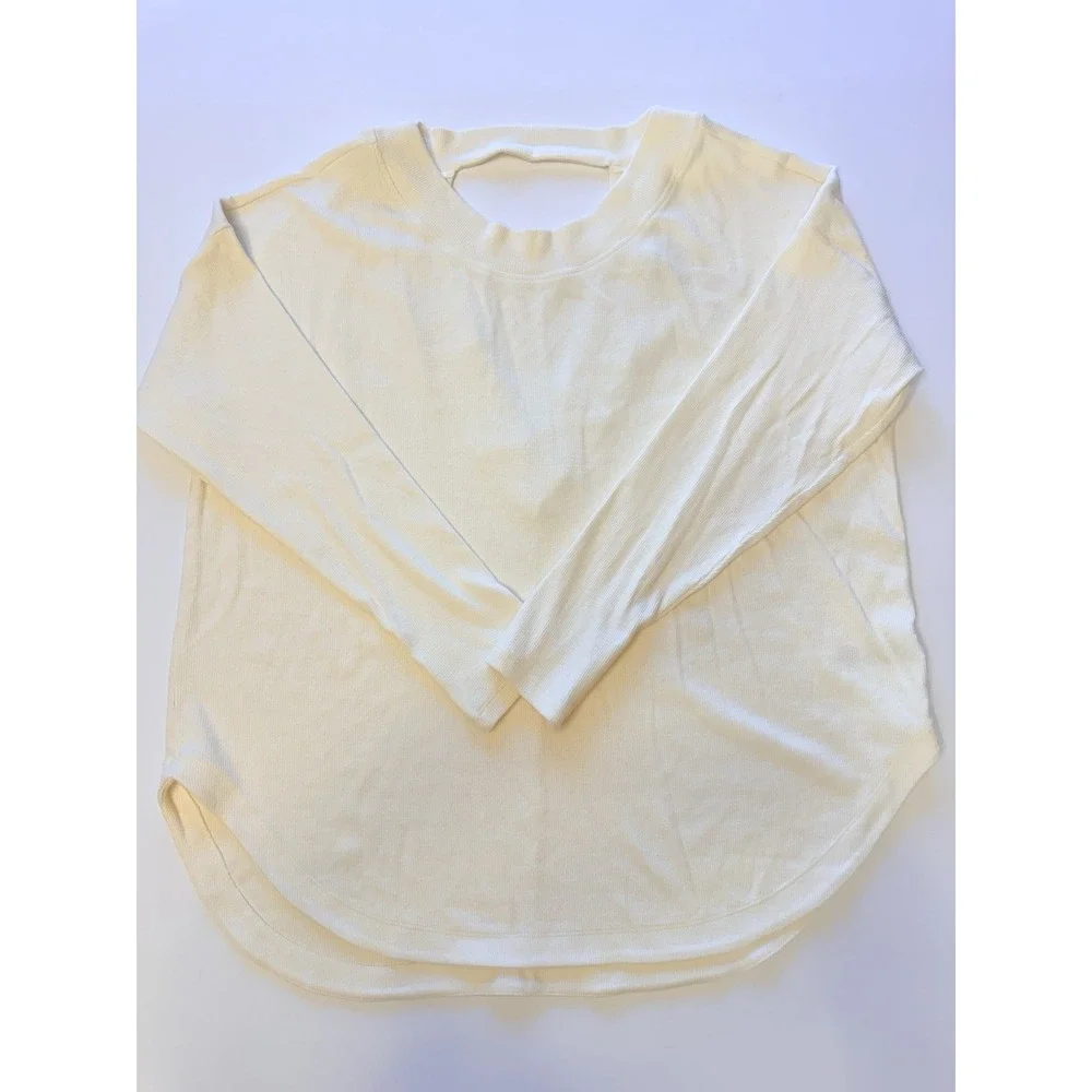 Athleta Cream Colored V Back Long Sleeve Sweater Size Extra Large XL Women's